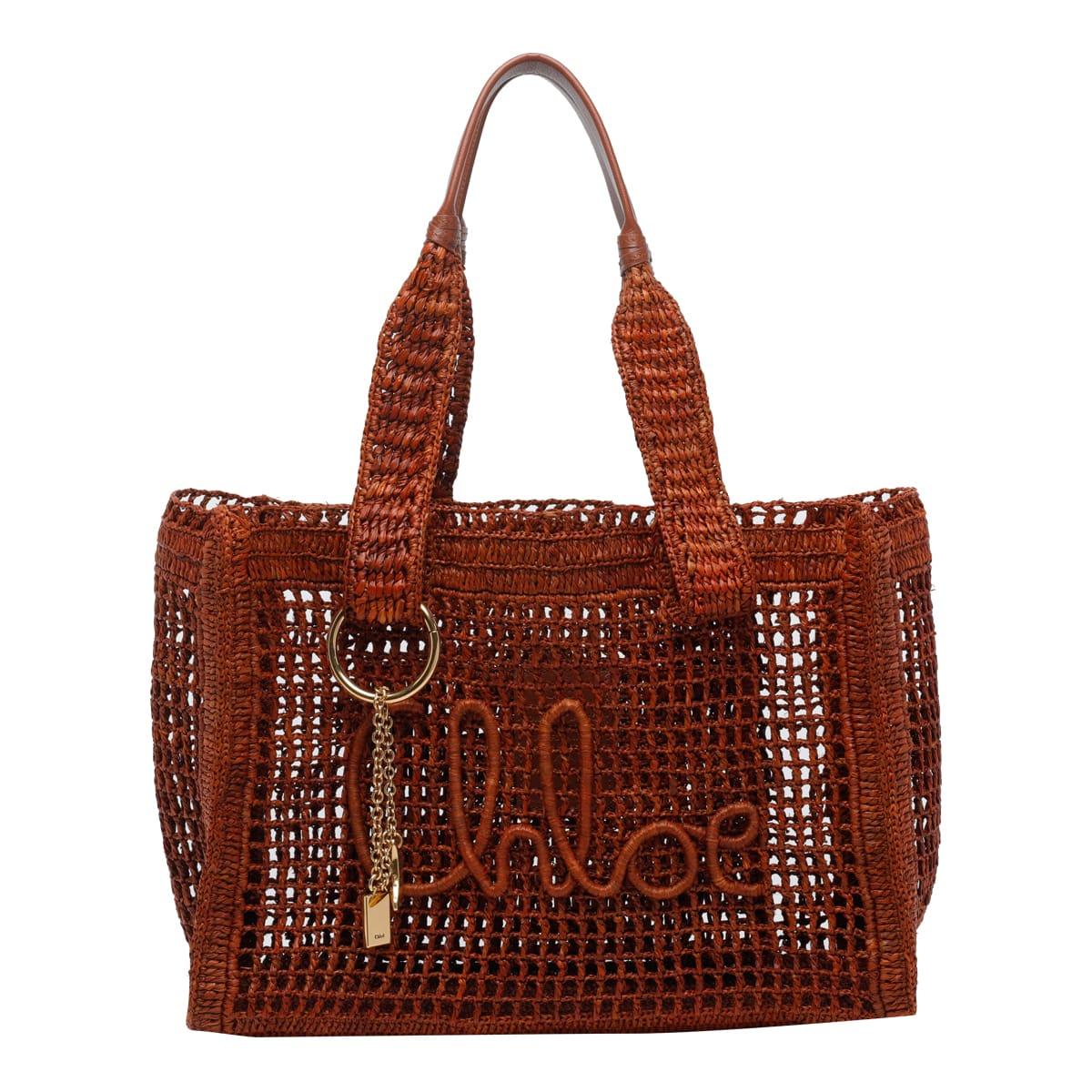 chloé tote bag east-west summer banana in rafia