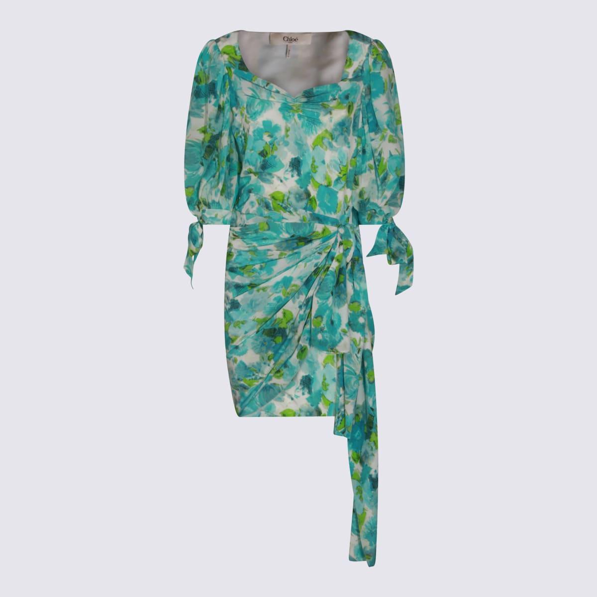 chloé white and blue silk dress