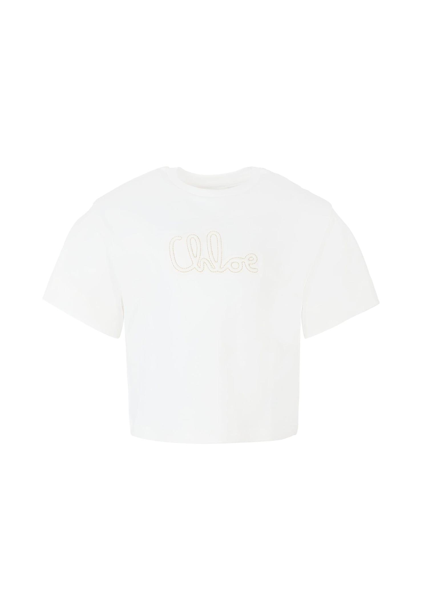 chloé white crop t-shirt for girl with logo