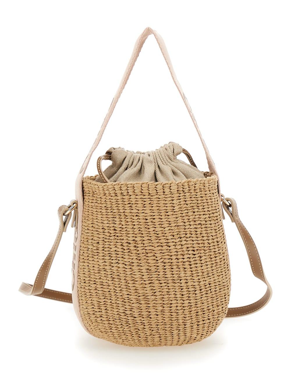 chloé woody beige small handbag with drawstring closure in raffia for women