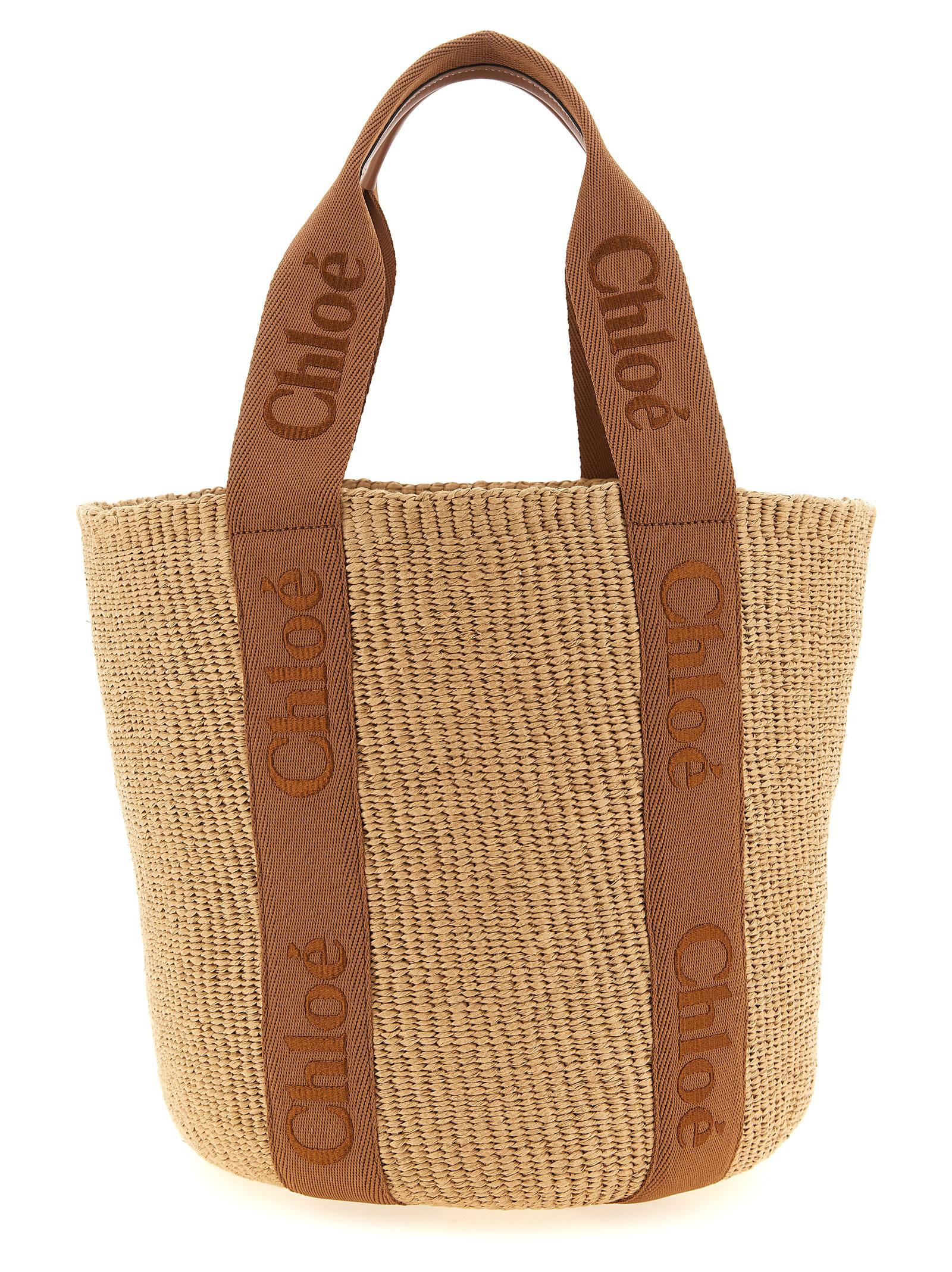 chloé woody large shopping bag brown paper tote - women