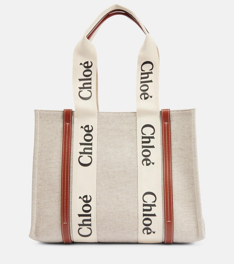 chloé woody medium canvas tote