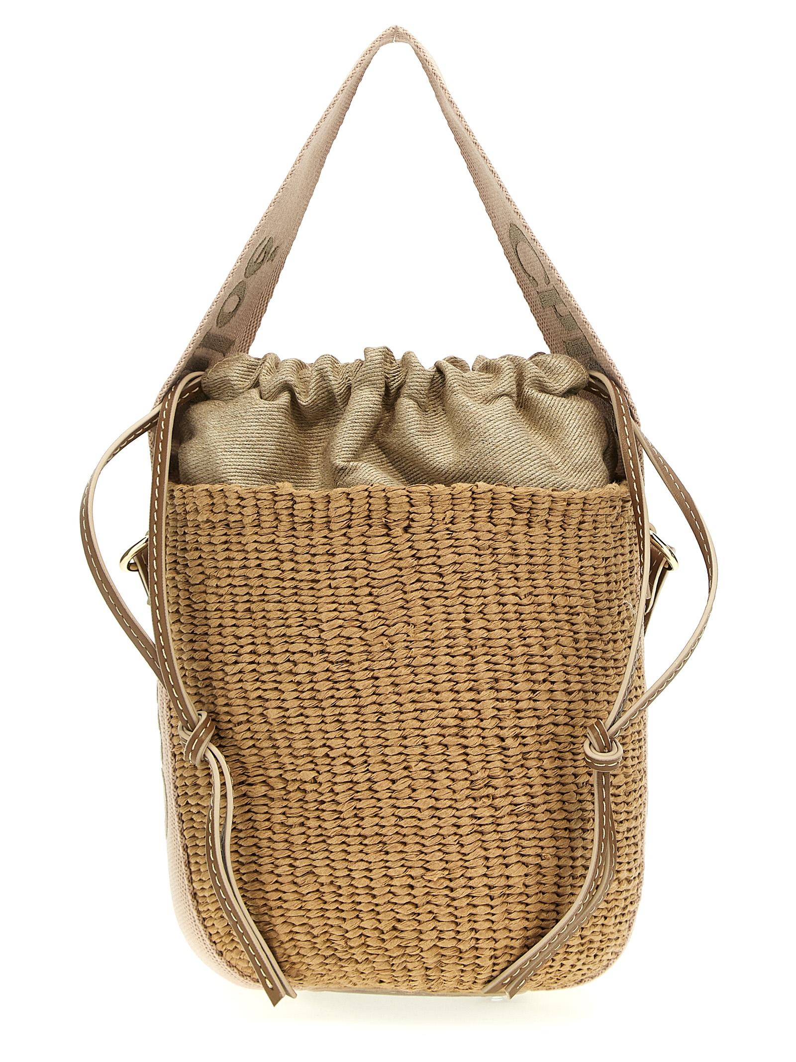 chloé woody small bucket bag beige crossbody - women