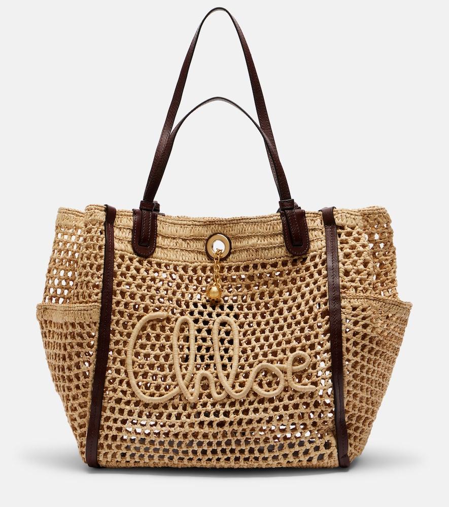 chloé x made for a woman chloé iconic raffia shoulder bag