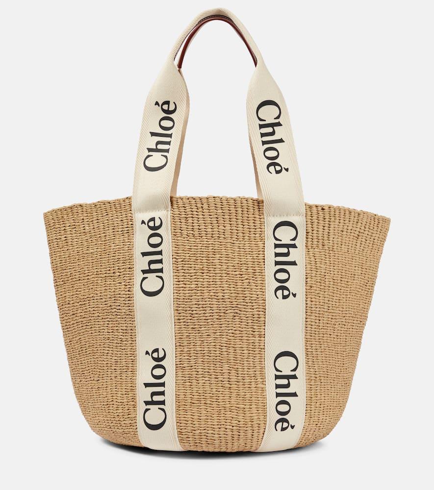 chloé x mifuko woody large raffia tote