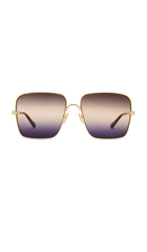 chloe aly square sunglasses in metallic gold.