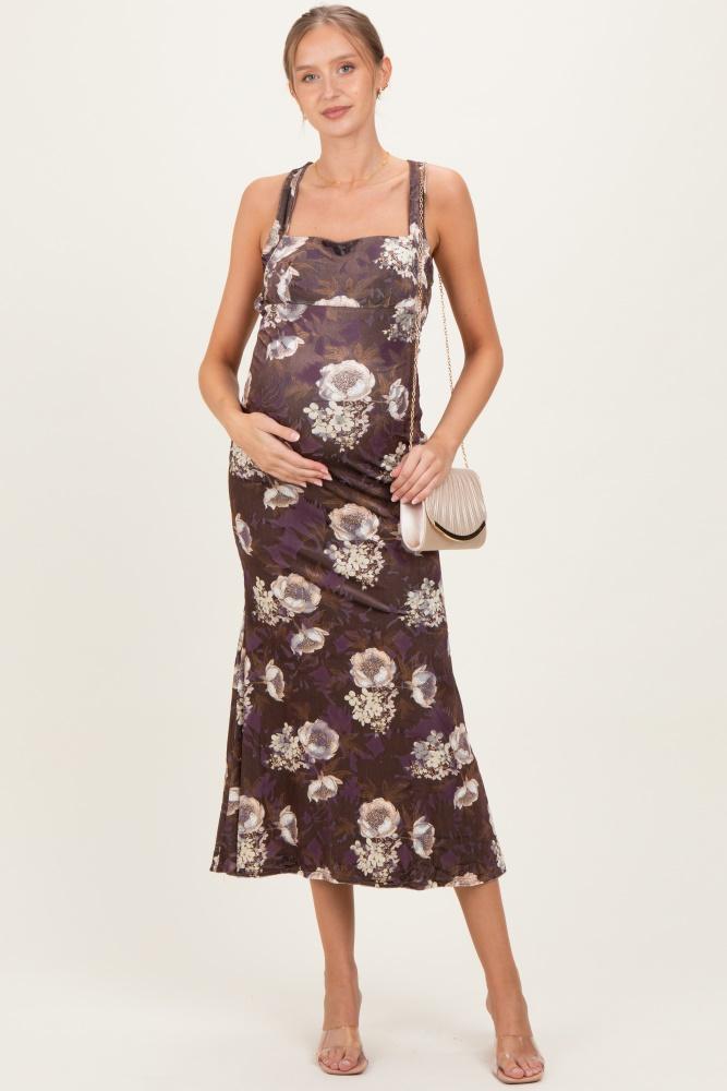 chocolate lace up back maternity midi dress