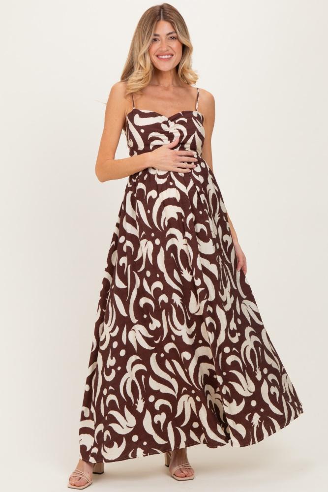 chocolate printed cutout sleeveless maternity maxi dress