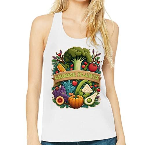 choose plants women's racerback tank - vegetarian tank top - print workout tank - white, xl