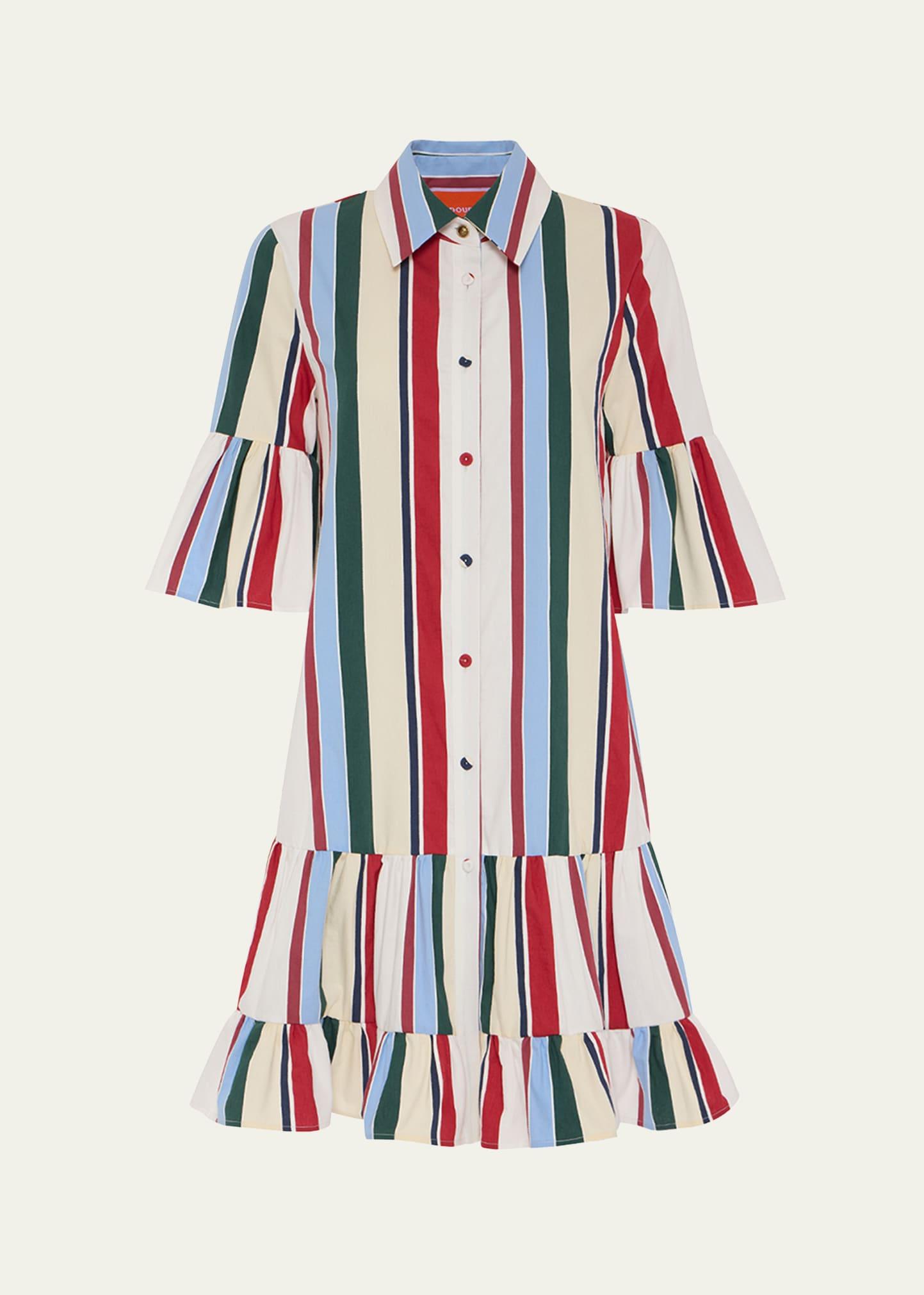 choux striped short-sleeve tiered mini dress