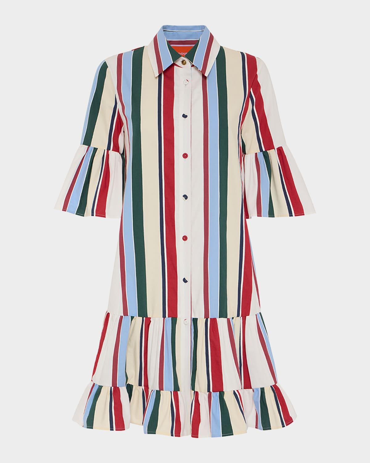 choux striped short-sleeve tiered mini dress