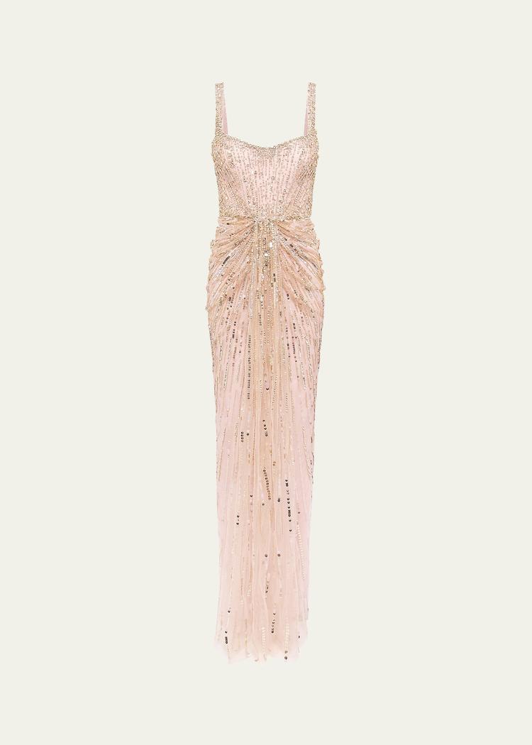 chrissy knot crystal sequined gown