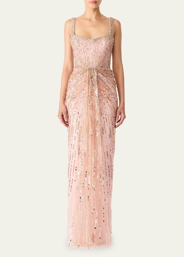 chrissy knot crystal sequined gown