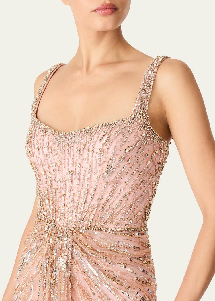 chrissy knot crystal sequined gown
