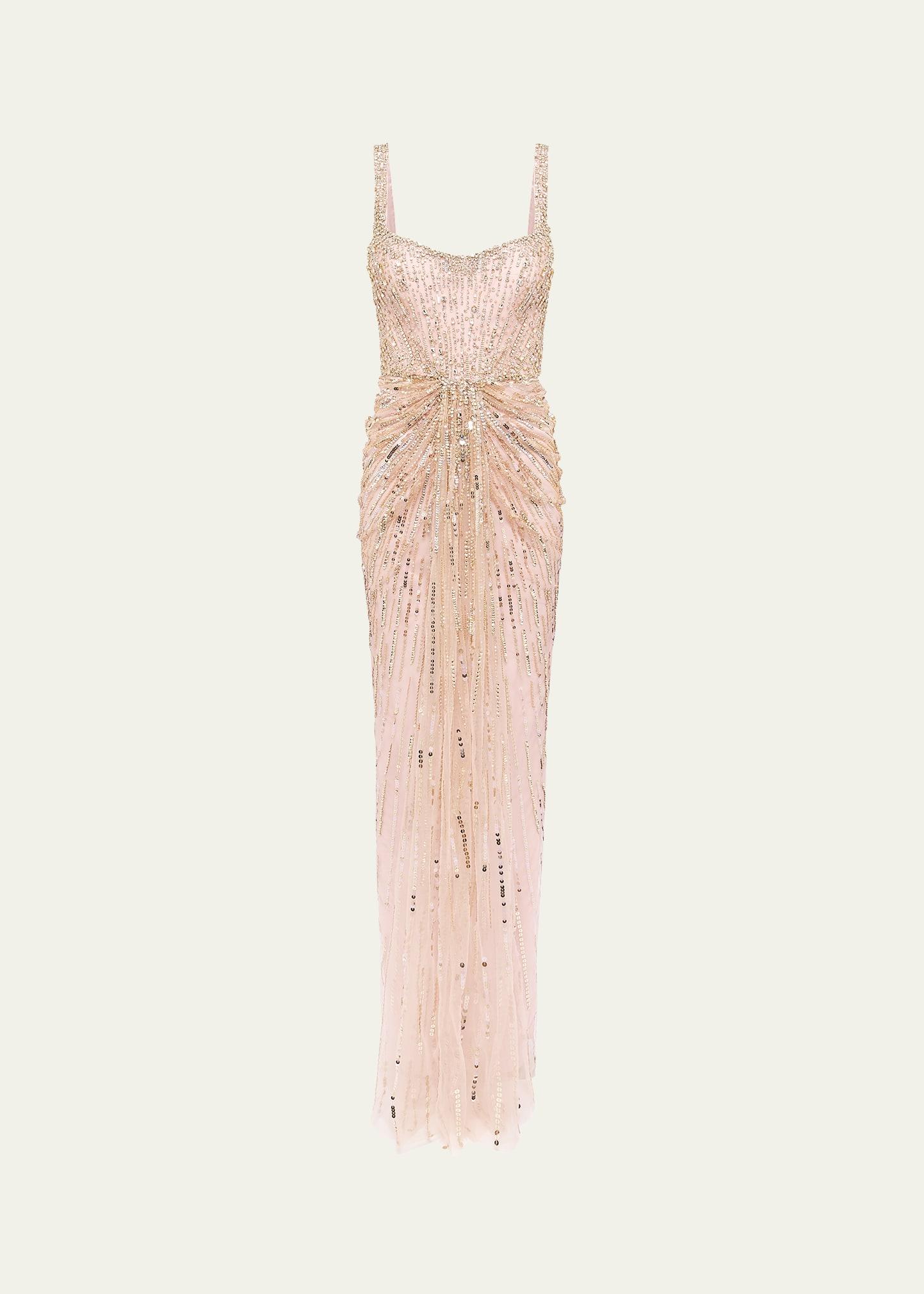 chrissy knot crystal sequined gown