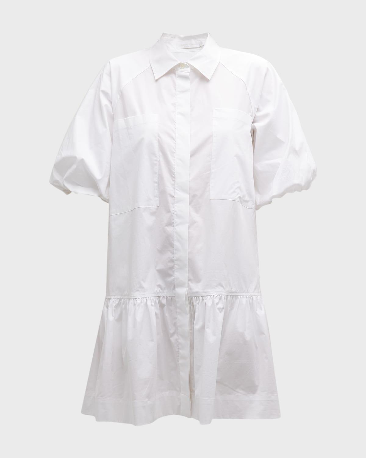 chrissy puff-sleeve cotton poplin mini shirtdress