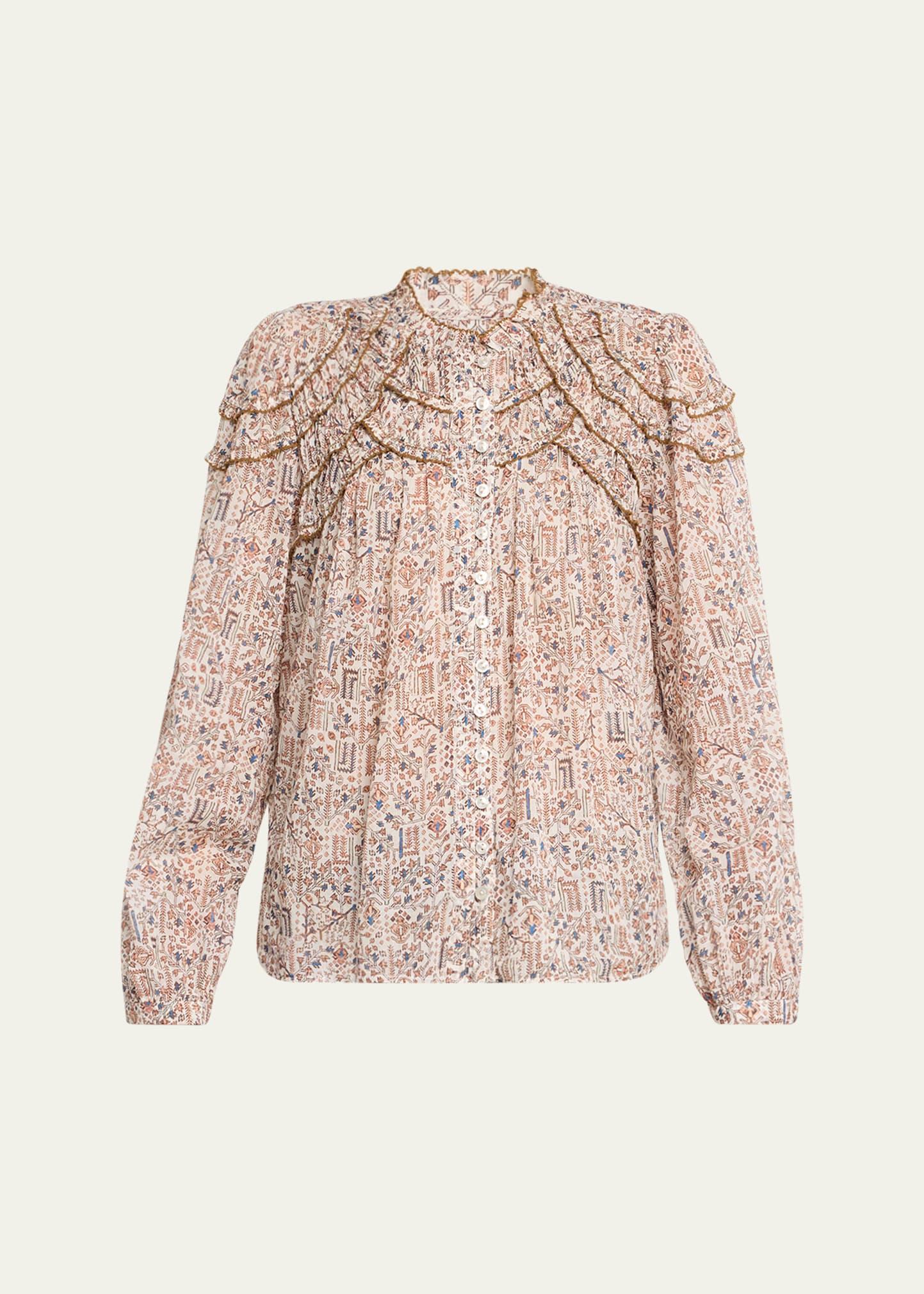 christa printed ruffle blouse