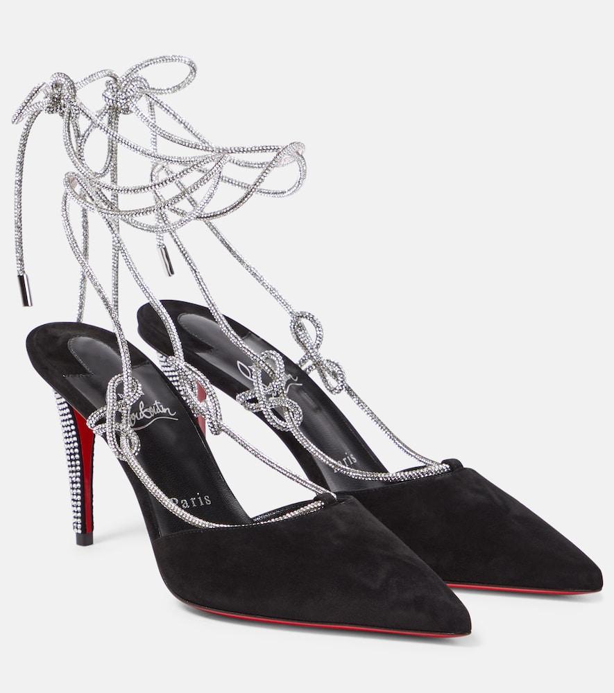 christian louboutin astrid lace strassita 85 suede pumps