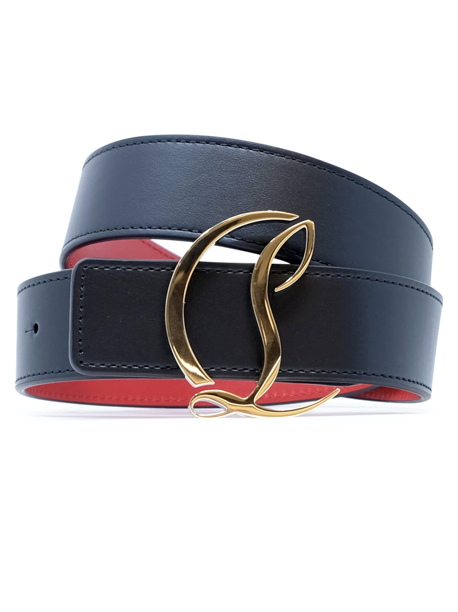 christian louboutin black gold calf paris leather metal w cl logo 35 belt