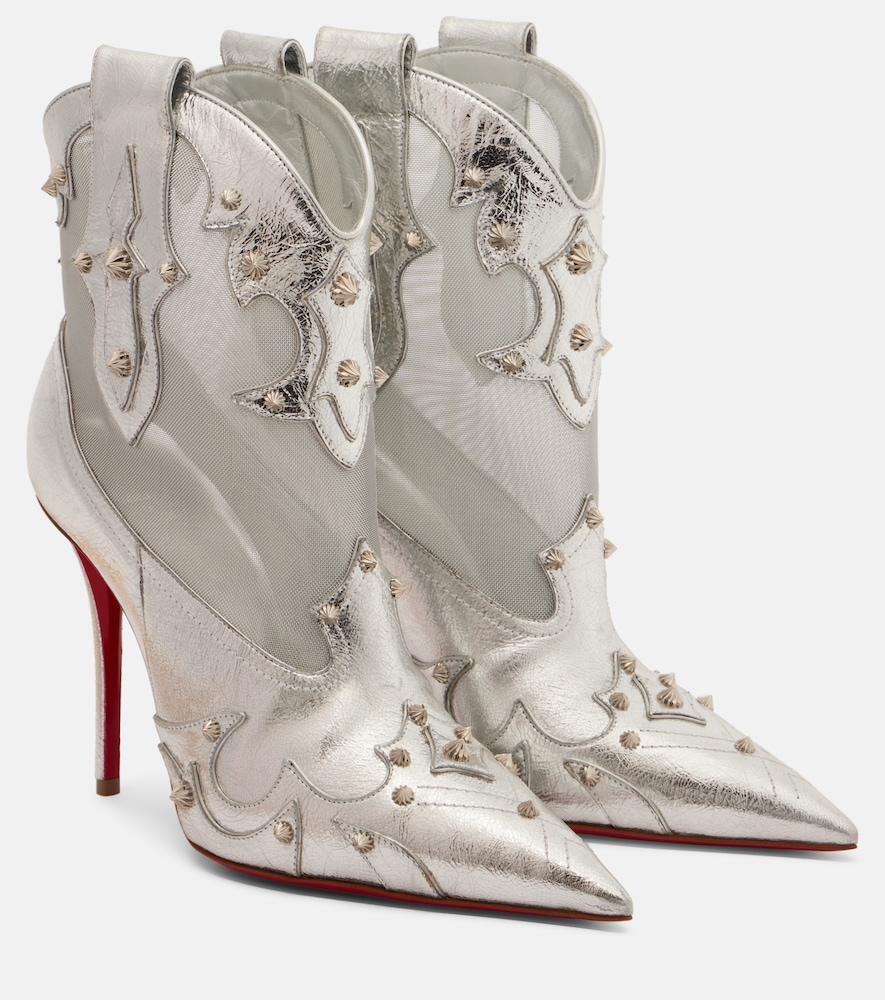 christian louboutin embellished metallic leather ankle boots