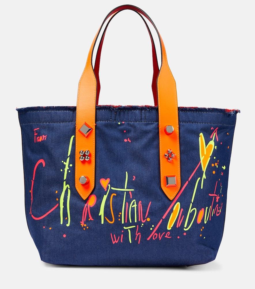 christian louboutin frangibus medium printed denim tote bag
