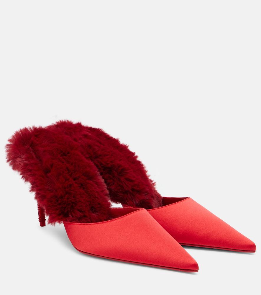 christian louboutin km fur 85 crêpe satin mules