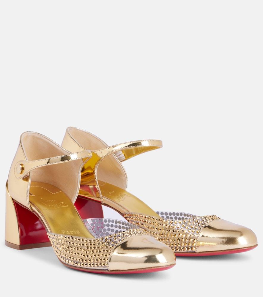christian louboutin miss mj strass mirrored leather and pvc pumps