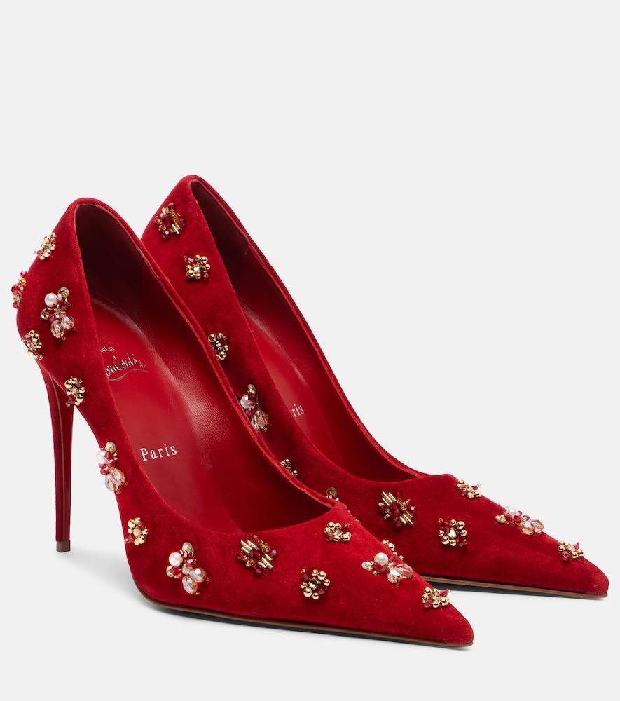christian louboutin mix kate 100 embellished suede pumps