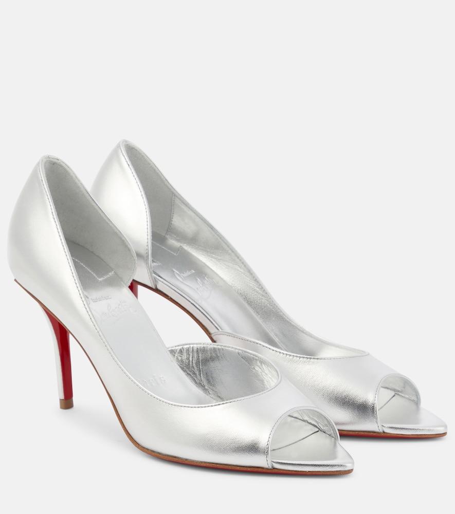 christian louboutin open apostropha 80 metallic leather pumps