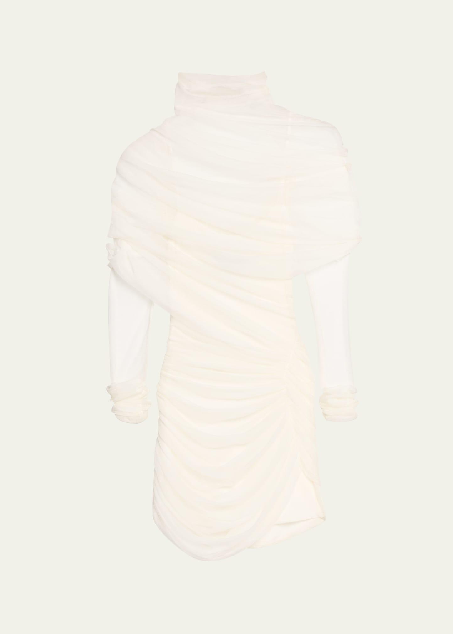 christo sheer wrap long-sleeve mini dress