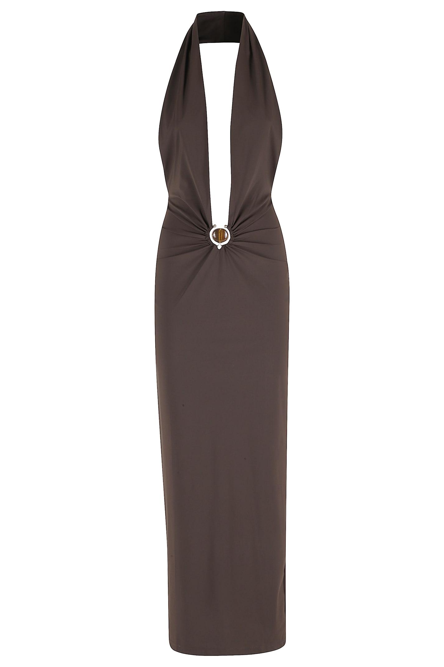 christopher esber mineral stone ruched halter lycra dress