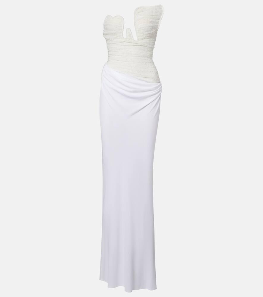 christopher esber salacia ruched lace and jersey gown