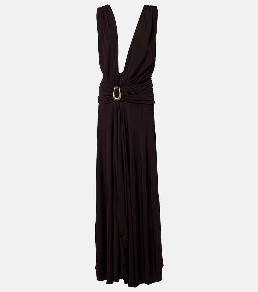 christopher esber stone pin draped jersey maxi dress
