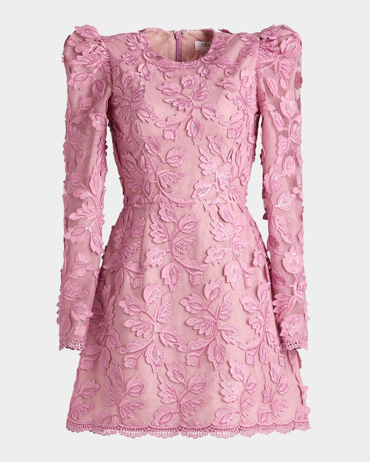 christy scalloped floral applique mini dress