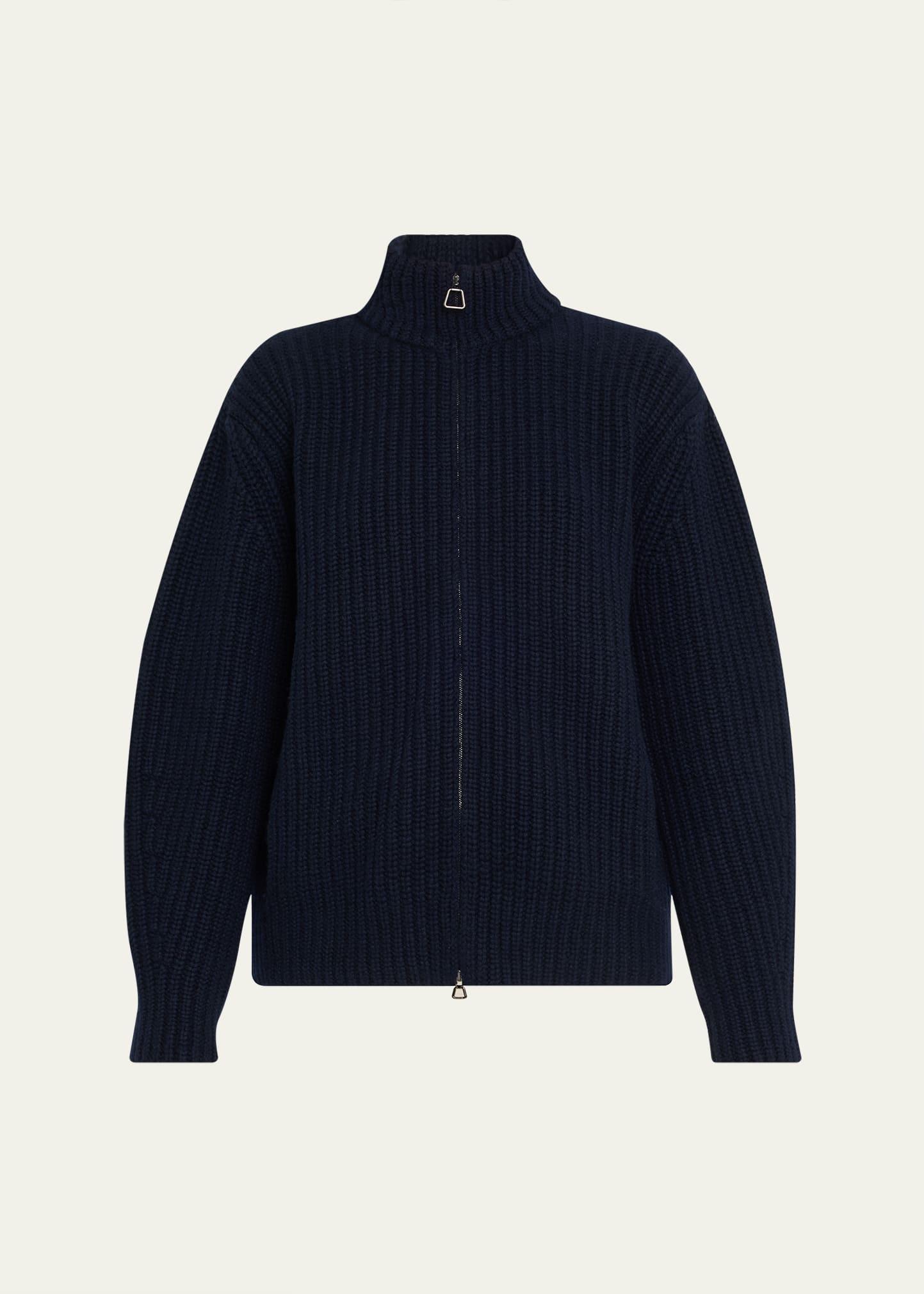 chunky cashmere knit oversized zip cardigan