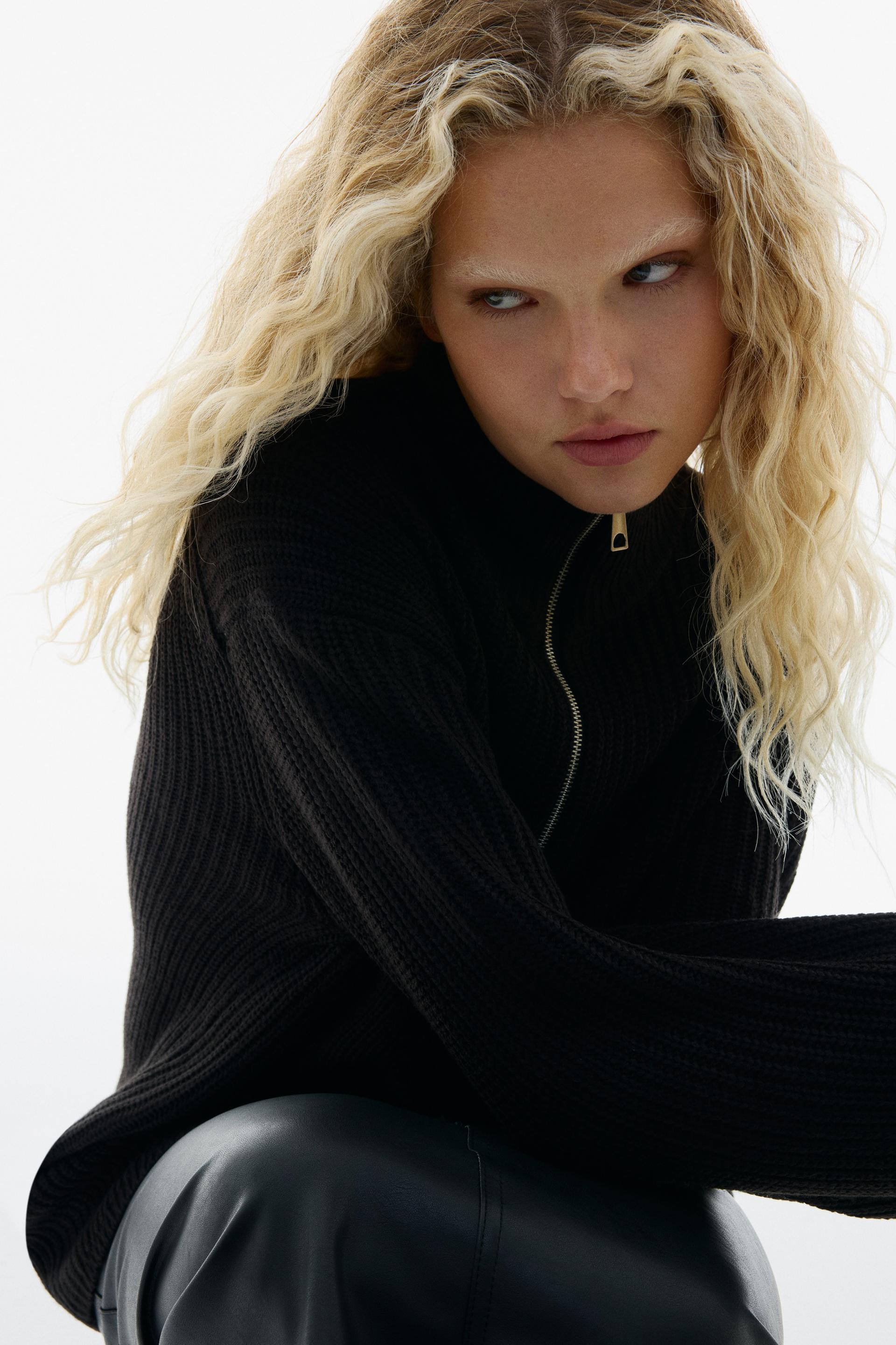 chunky-knit half-zip sweater