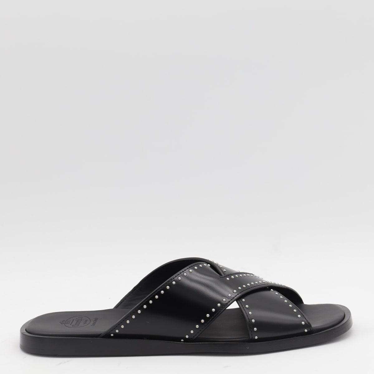 church's black leather flat