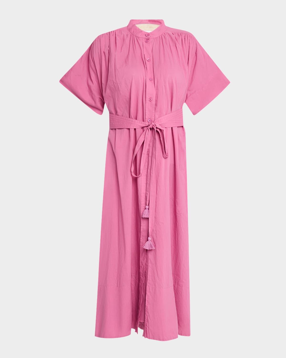 ciao ruched cotton midi shirtdress