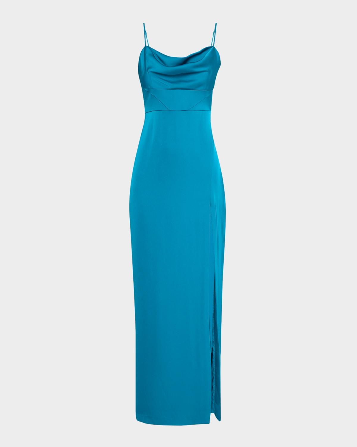 ciara cowl-neck satin column gown