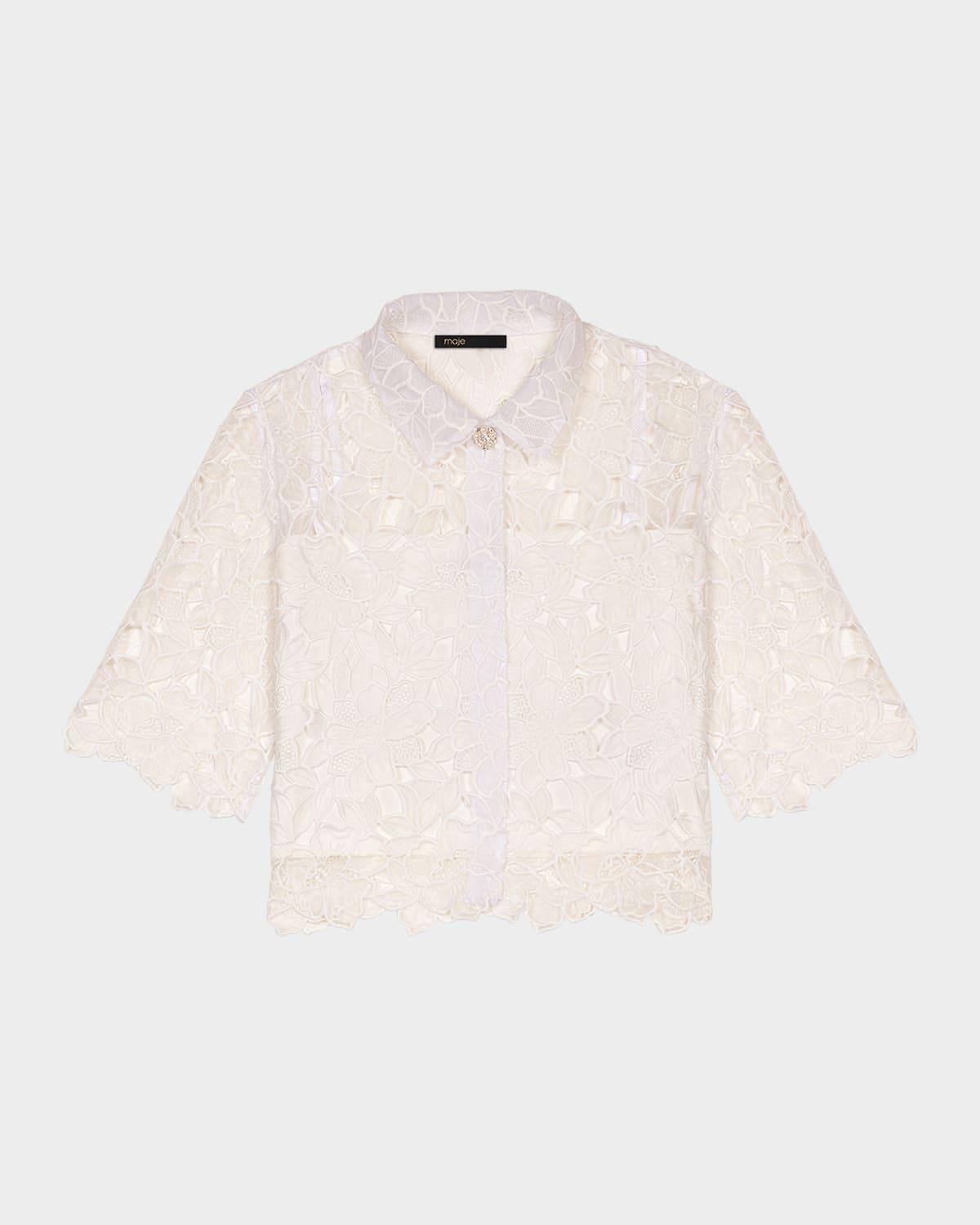 ciblanche lace guipure button-front shirt