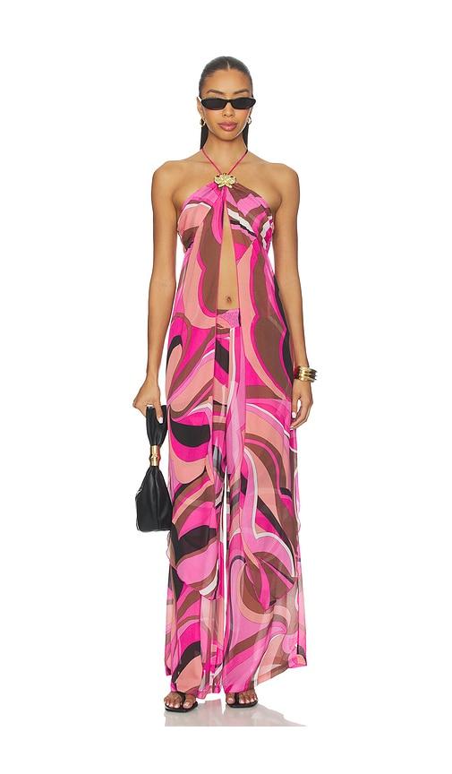cin cin coral lobster drape top in pink.