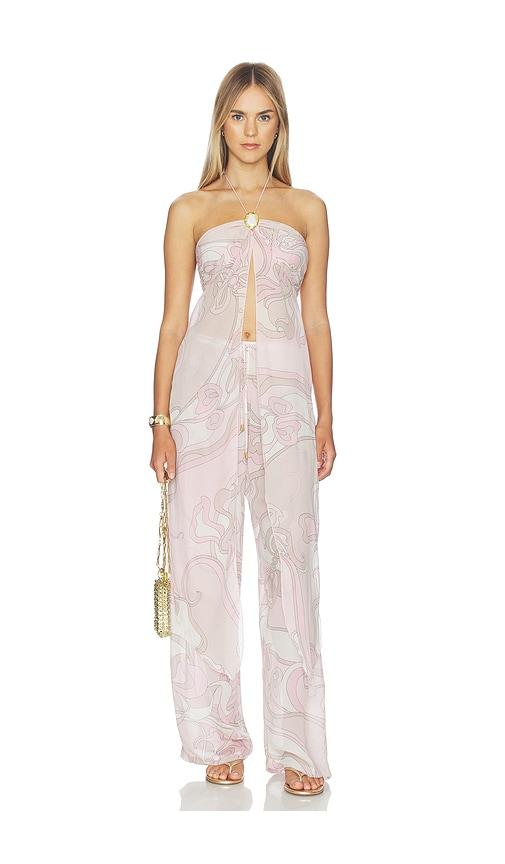 cin cin coral moonstone drape top in pink.
