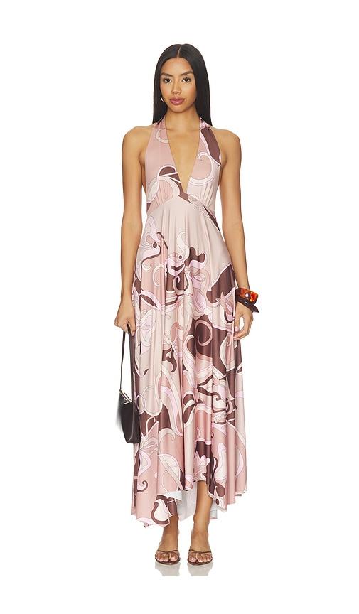 cin cin lalique halter dress in brown.