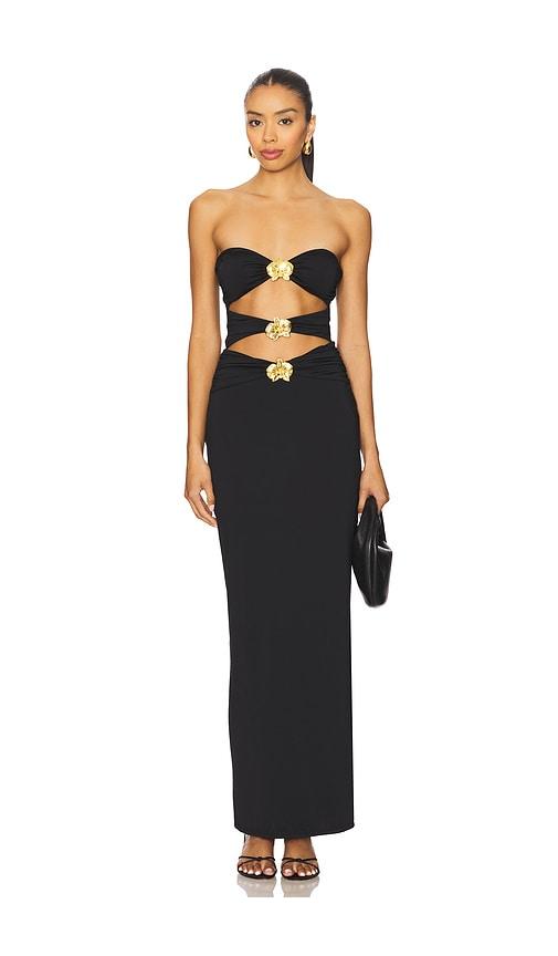 cin cin rome orchid maxi dress in black.