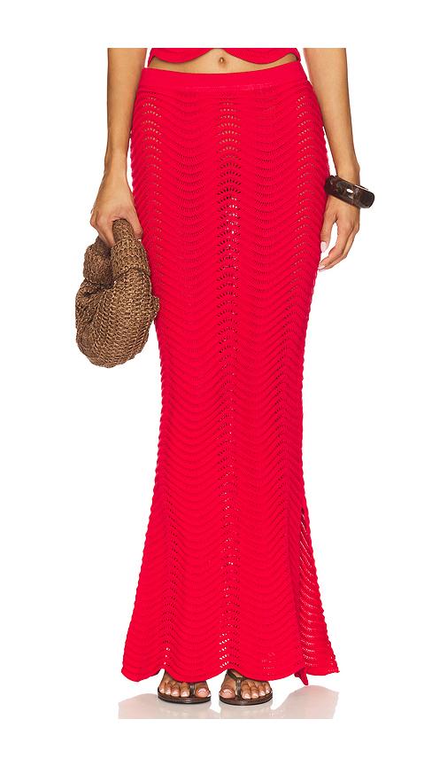 cin cin soda knit maxi skirt in red.