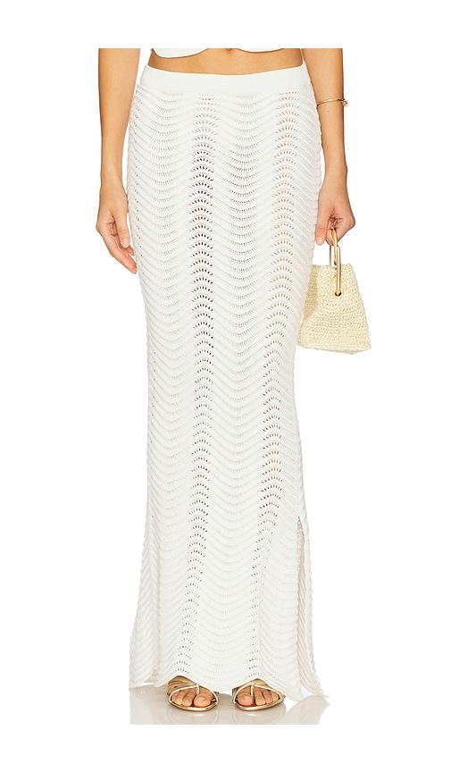 cin cin soda knit maxi skirt in white.