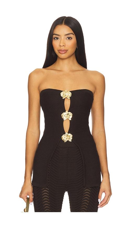 cin cin x revolve lotus knit top in brown.