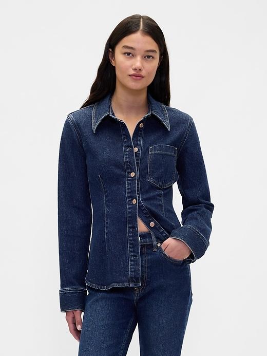 cinched denim shirt