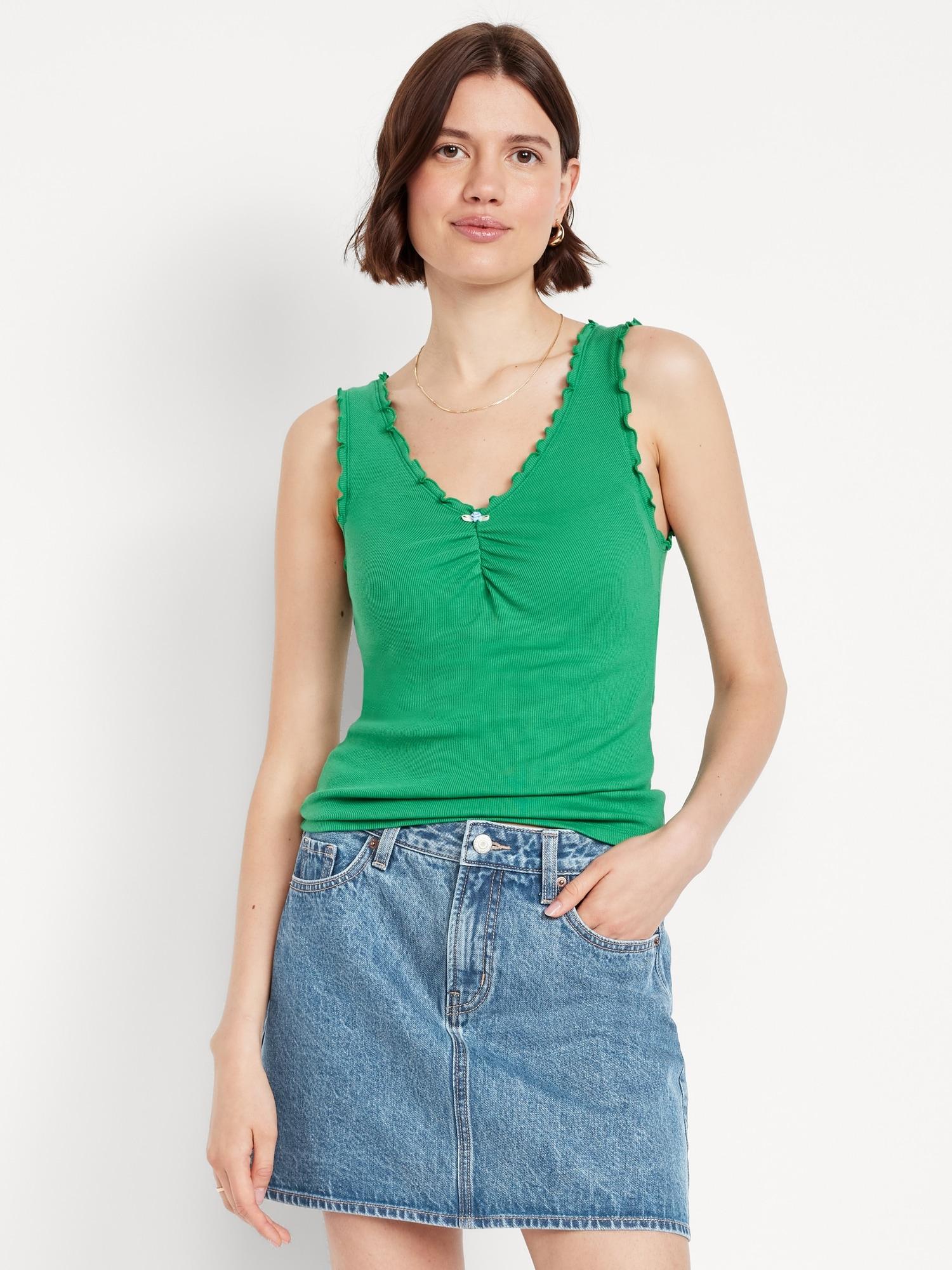 cinched rib-knit tank top