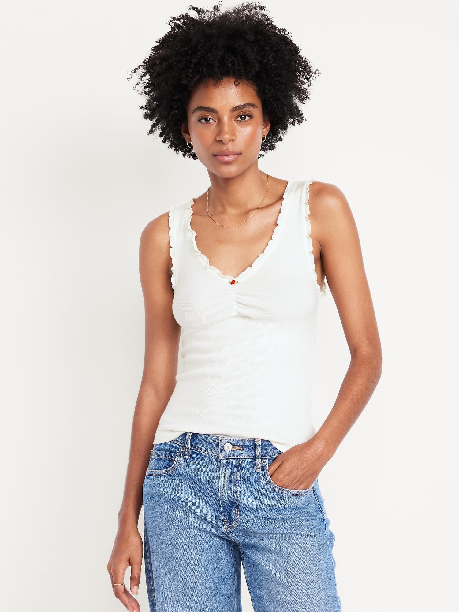 cinched rib-knit tank top